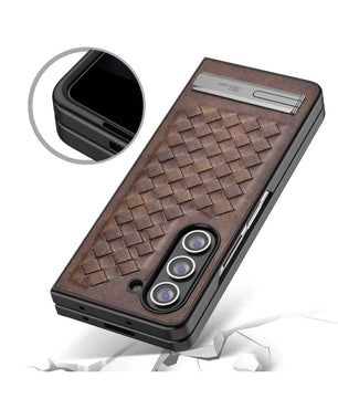 samsung-zfold-alloy-bracket-woven-leather-case-brown-protect-feature