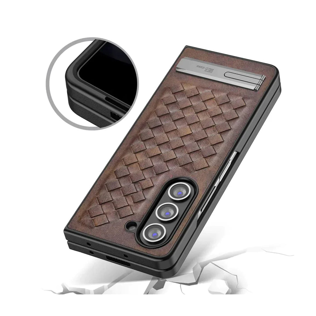 samsung-zfold-alloy-bracket-woven-leather-case-brown-protect-feature